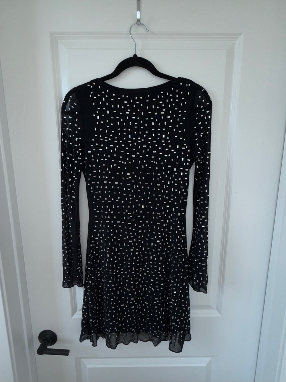 Black Rhinestone Long Sleeve Mini Dress Open Back Size M
